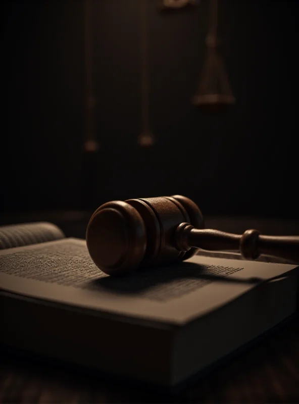 A judge's gavel resting on a law book in a courtroom setting.