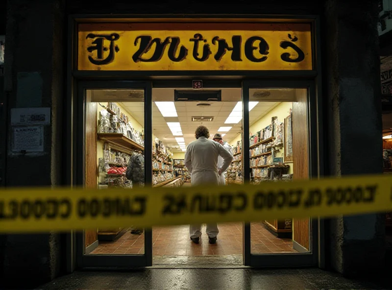 Illustration of a crime scene investigation at a local shop