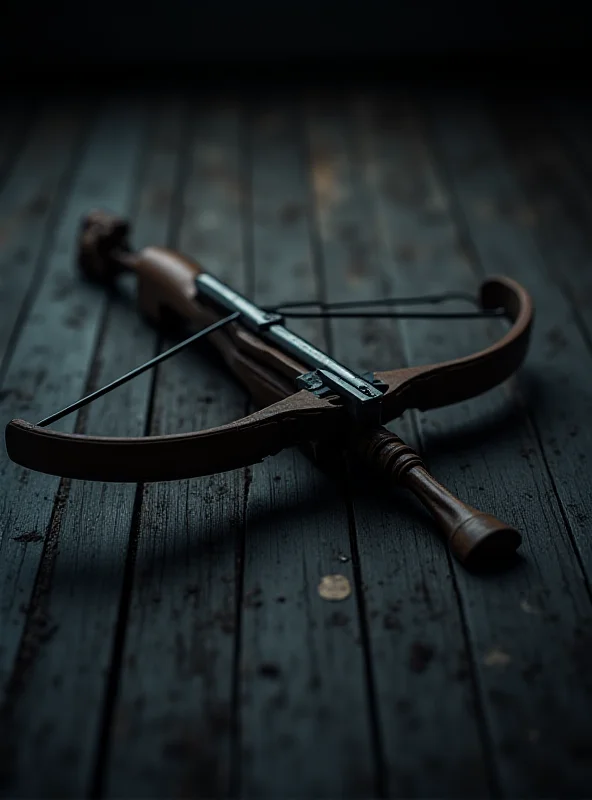 Close-up image of a crossbow, weapon of choice for the attacker