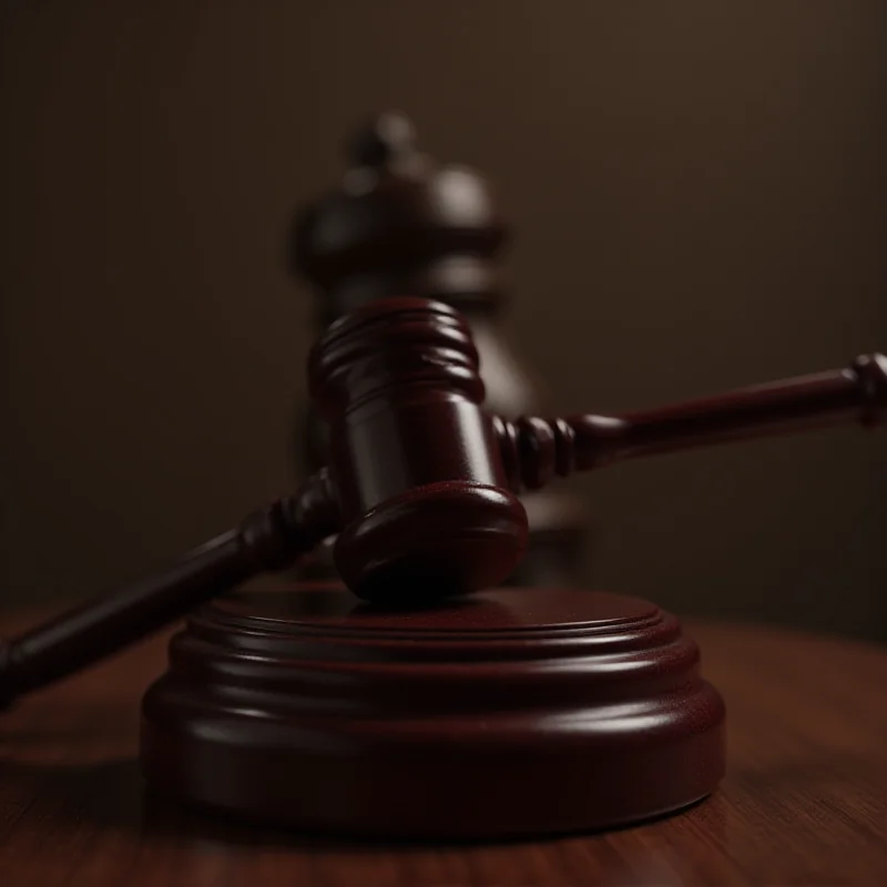 A close-up of a judge's gavel resting on a sound block, symbolizing justice and the legal proceedings following the crime.