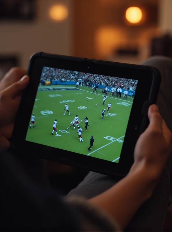 A person watching an NFL game on a tablet.