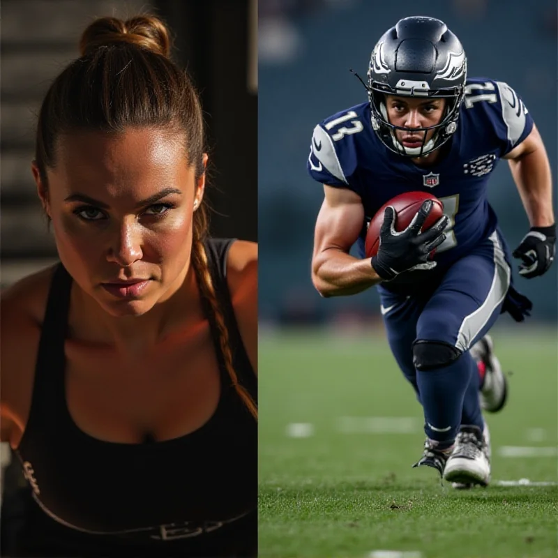 A split image showing a CrossFit athlete and an NFL player.