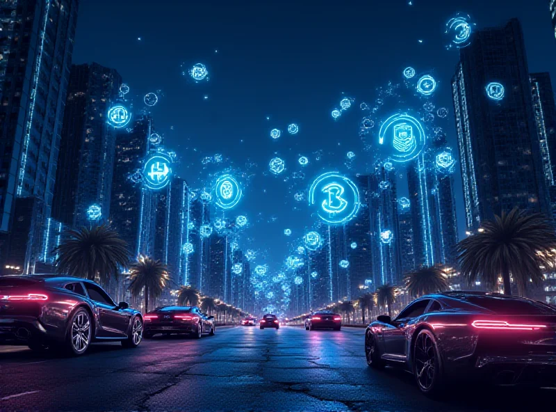 A futuristic cityscape with Solana cryptocurrency logo overlayed.