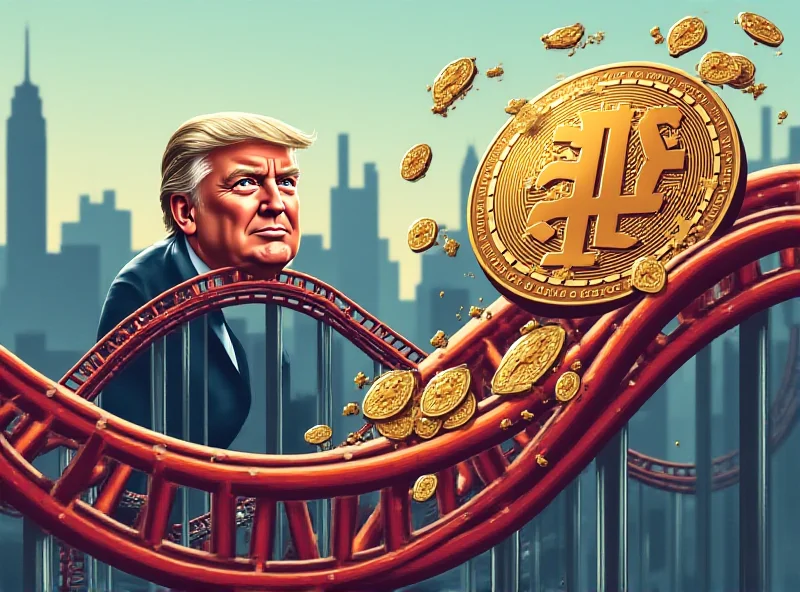 Illustration of a Bitcoin rollercoaster with a Trump tweet in the background.