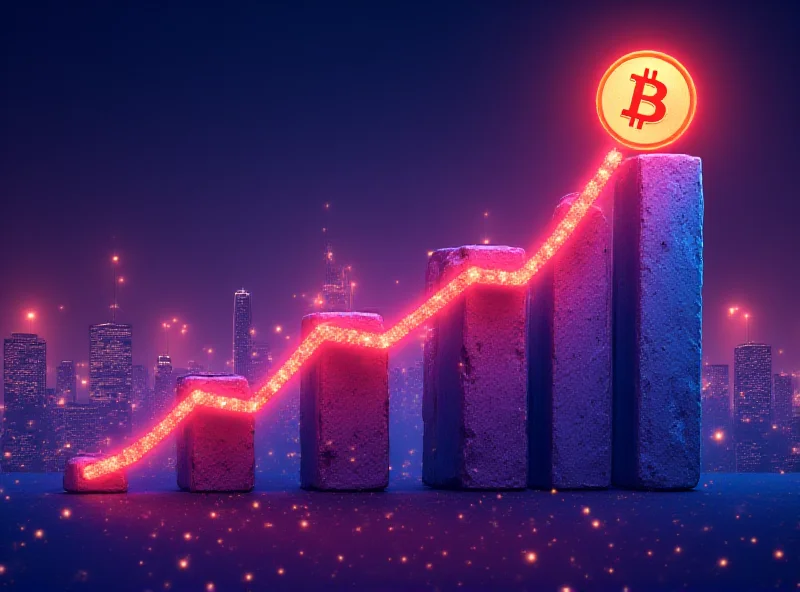 A stylized upward trending graph representing cryptocurrency price increases, with Bitcoin logo prominently displayed.