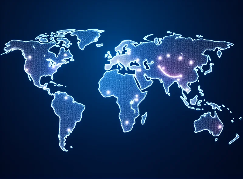 Conceptual image of a world map with interconnected nodes representing global financial and economic growth.