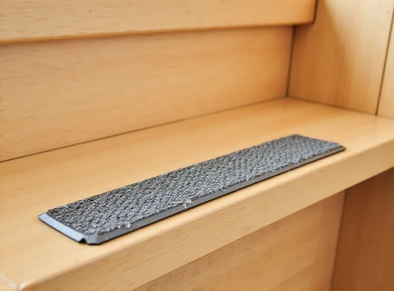 Close-up of textured stair treads on wooden stairs, showing the high-traction surface.