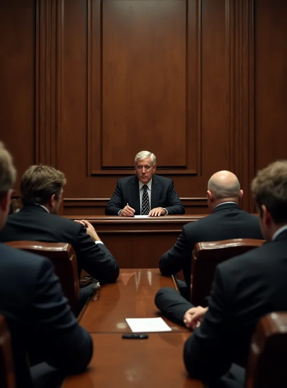 A courtroom scene with lawyers and defendants, symbolizing the upcoming hearing.