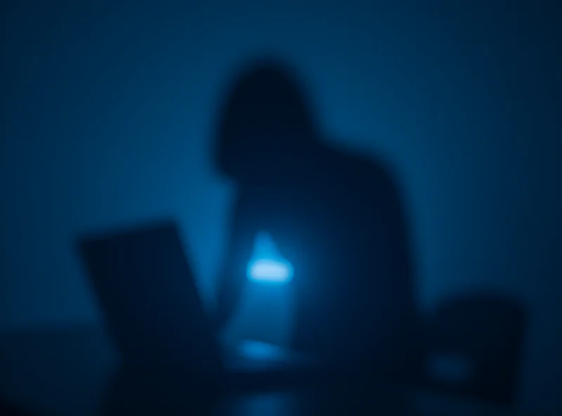 A stylized image of a shadowy figure using a computer, representing a cyber-predator.