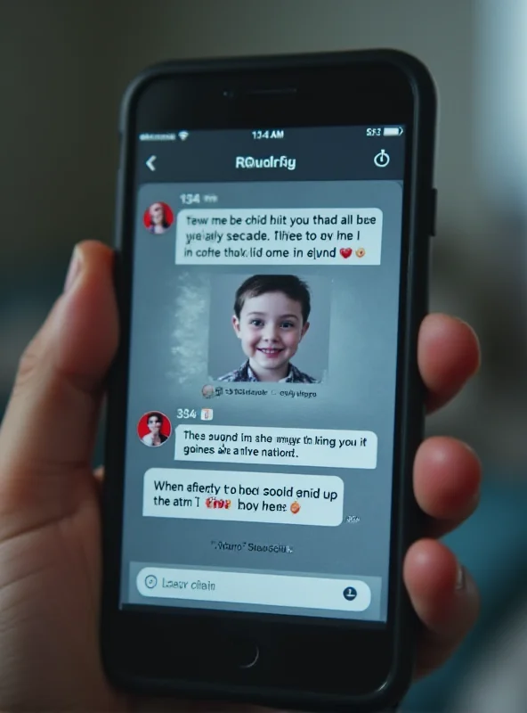 A close-up image of a smartphone displaying a chat window with a deceptive profile picture.