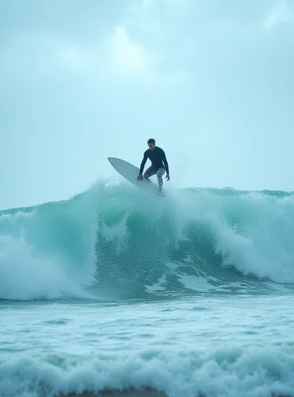 A surfer riding a large wave during Cyclone Alfred