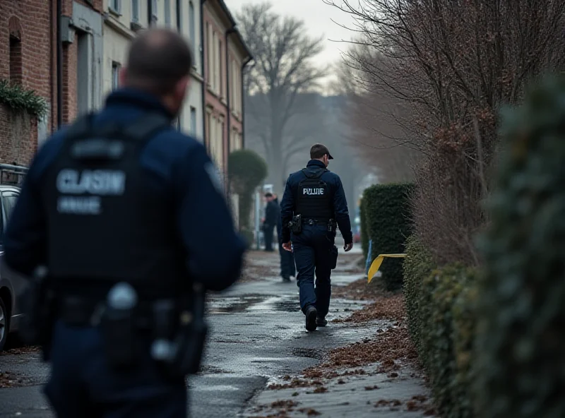 Police officers investigating a crime scene in a residential area of Vitry-sur-Seine. Crime scene tape is visible.