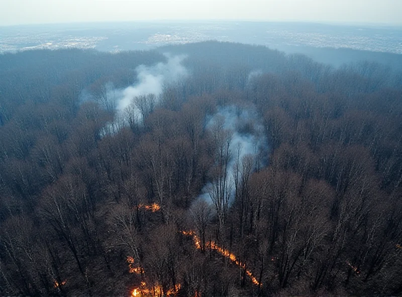 Aerial view of the wildfire burning in Iwate prefecture, Japan.