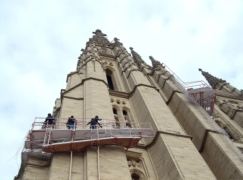 Climbers cleaning the exterior of St. Vitus Cathedral.