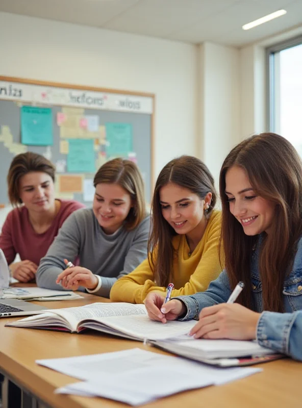 A group of Czech high school students studying together in a classroom.