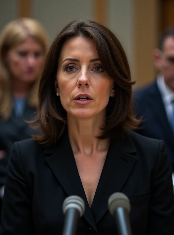 Lenka Bradáčová speaking at a press conference.