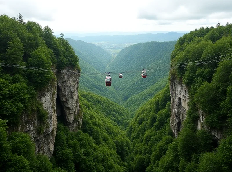 Cable car ascending towards the Macocha Abyss in the Moravian Karst.