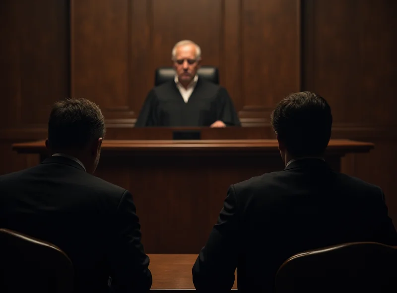 A courtroom scene with a judge and lawyers, suggesting the sentencing of the baby shaker.