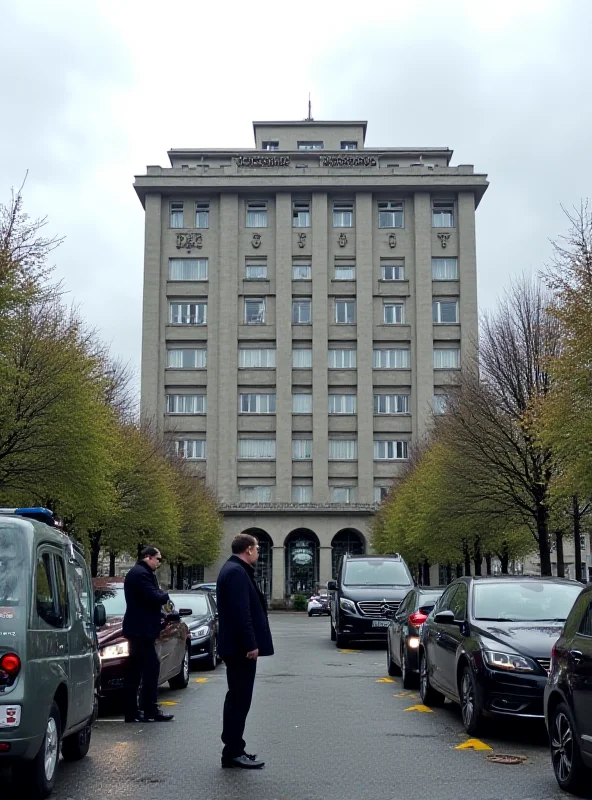 Exterior of the Faculty Hospital in Motol, Prague, with police cars in the foreground.