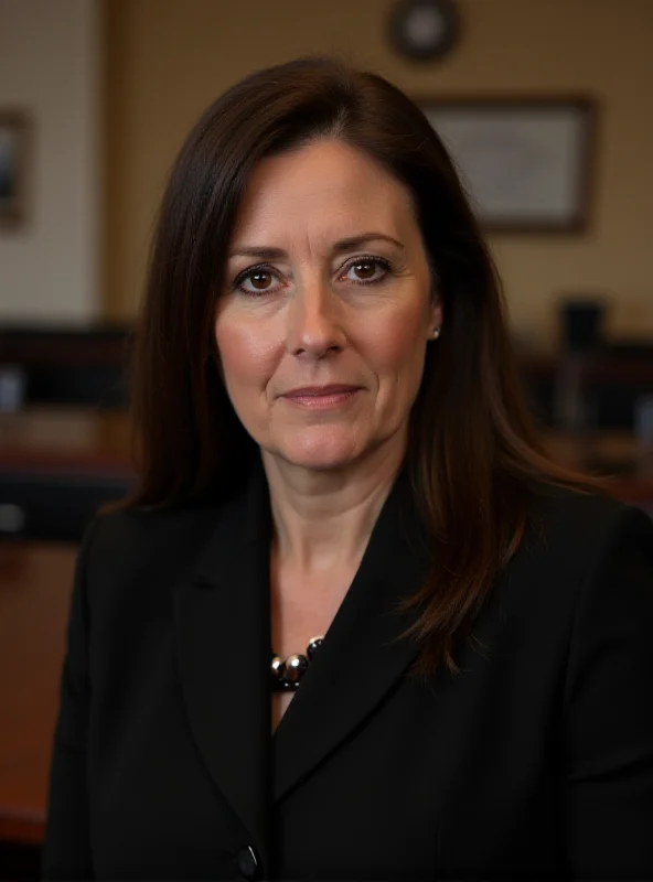 A professional portrait of Lenka Bradáčová in a courtroom setting.