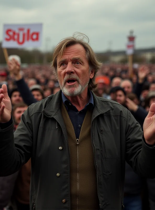 A close-up photograph of Daniel Sterzik, known as Vidlák, speaking at a political rally in a rural setting in the Czech Republic. He is wearing casual attire and addressing the crowd with a passionate expression, gesticulating with his hands. The background shows a mix of supporters and onlookers, with a banner of 'Stačilo!' visible in the distance.