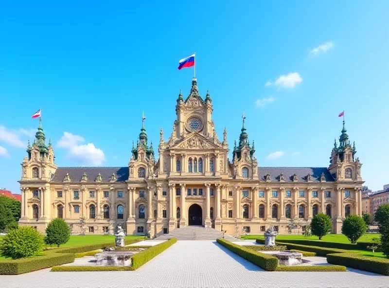 The Czech Parliament building in Prague during a sunny day.