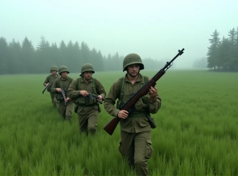 Illustration of Czech soldiers training in a field.