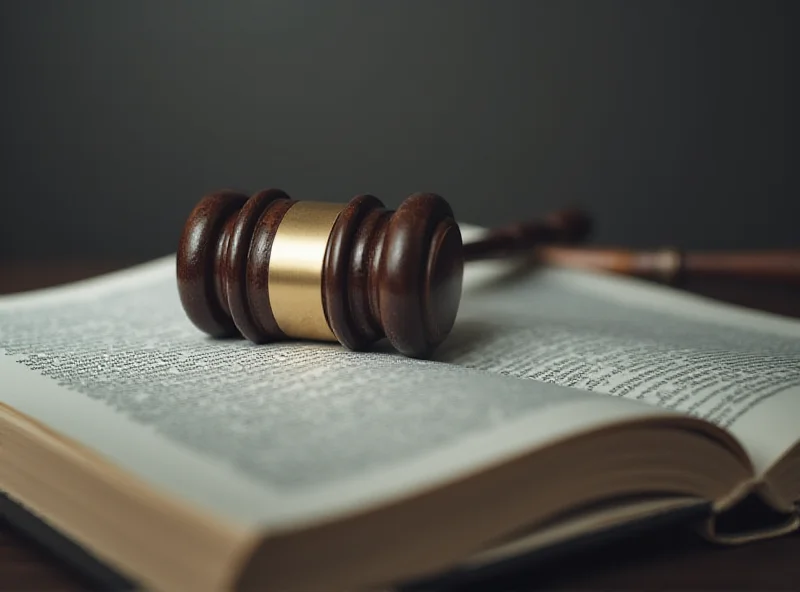 A gavel resting on a law book in a courtroom setting.