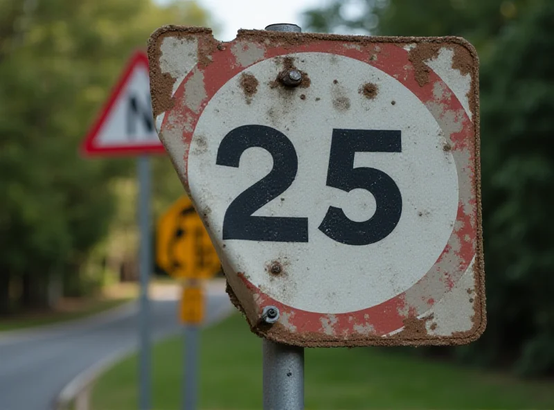 Close-up of a road sign indicating speed limits.