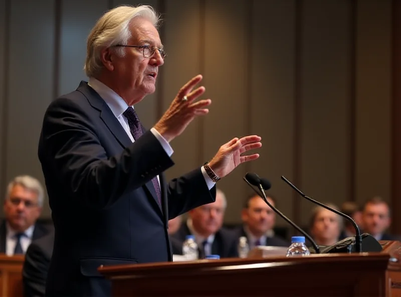 Jean-Claude Juncker speaking at a conference, advocating for increased defense spending.