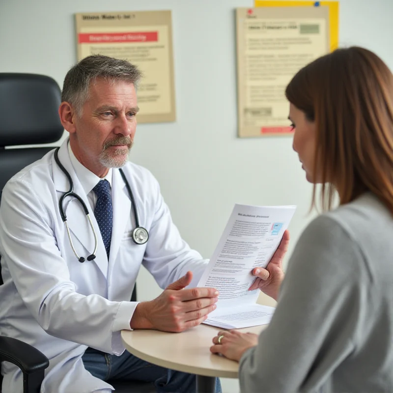 A doctor speaking with a parent about vaccine safety and efficacy