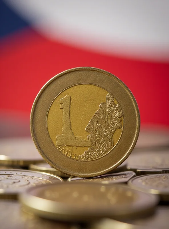 Close-up of a euro coin with the Czech flag in the background