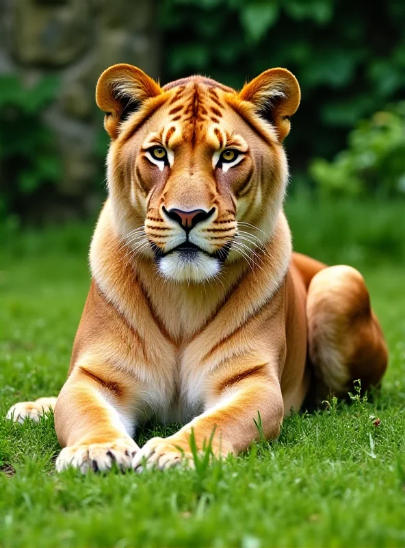 Indian Lioness relaxing in the sun at a zoo enclosure