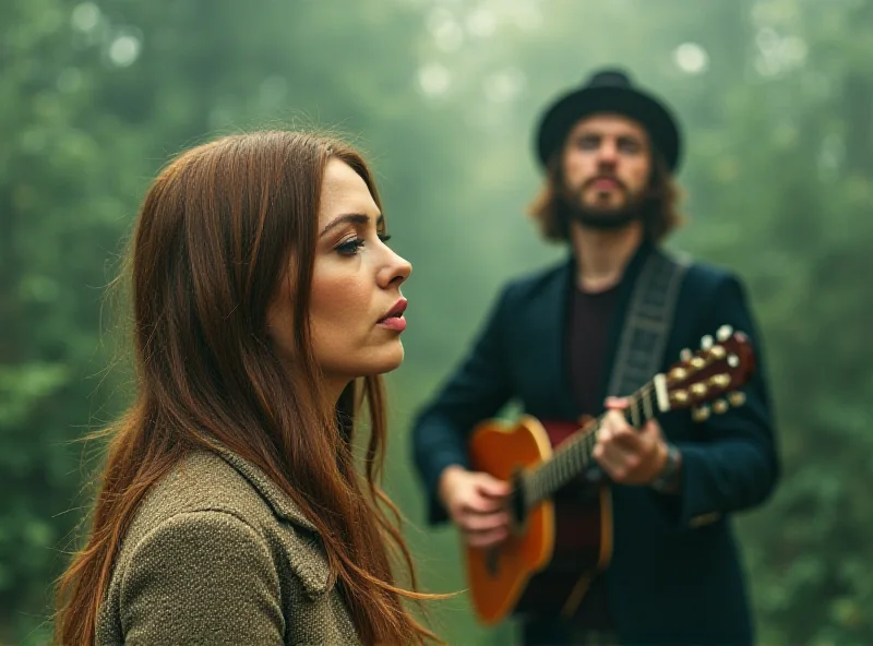 A promotional poster for the English folk duo The Breath, featuring a photo of the singer and guitarist against a blurred background. The poster advertises their upcoming performance in Prague.