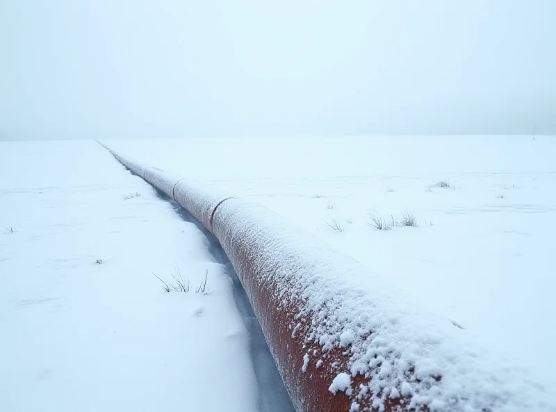 The Druzhba pipeline stretching across a snowy landscape, symbolizing the flow of oil to Czechia.