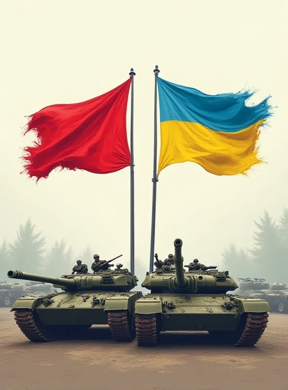 Illustration of Czech and Ukrainian flags waving side-by-side against a backdrop of tanks and military equipment.