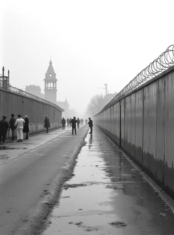 A historical image showing the Berlin Wall, symbolizing the division between East and West Germany during the Cold War era.