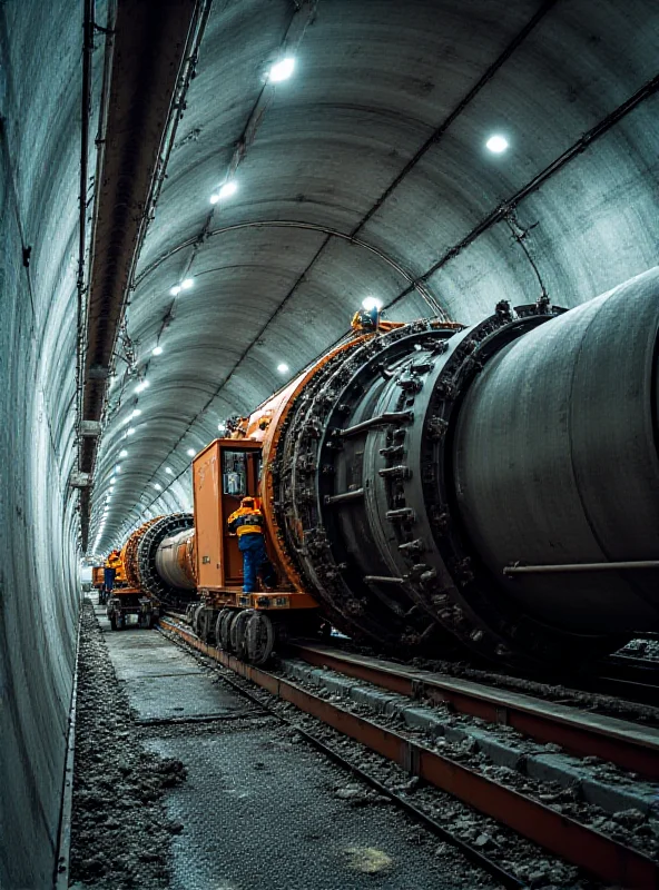 Close-up of a tunnel boring machine inside a highway tunnel.