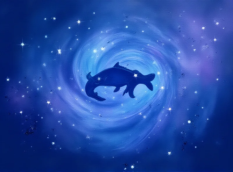 Abstract illustration of a Pisces zodiac sign with flowing water and stars.
