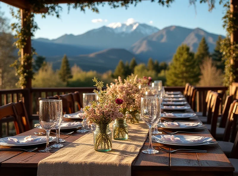 A beautifully decorated rustic wedding venue in the Sierra Nevada mountains.