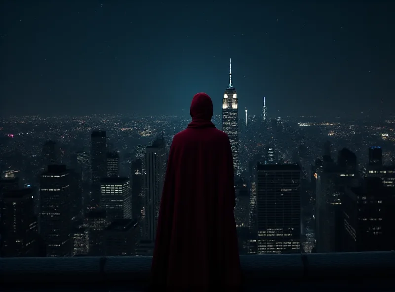 Daredevil standing on a rooftop at night, looking over a city skyline.