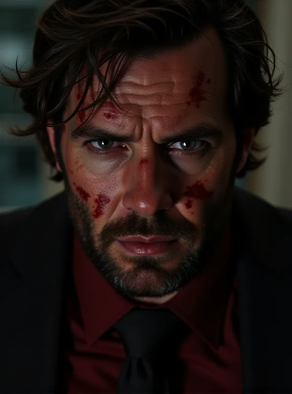 Close-up of Charlie Cox as Daredevil, looking determined and slightly bruised.