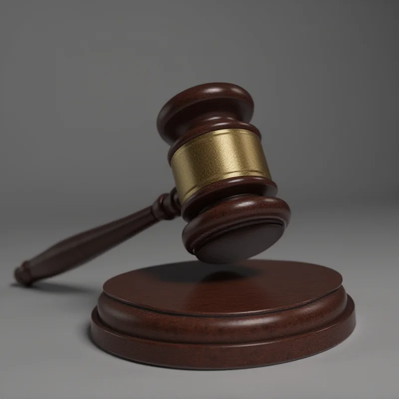 A digital rendering of a judge's gavel hitting a sound block.