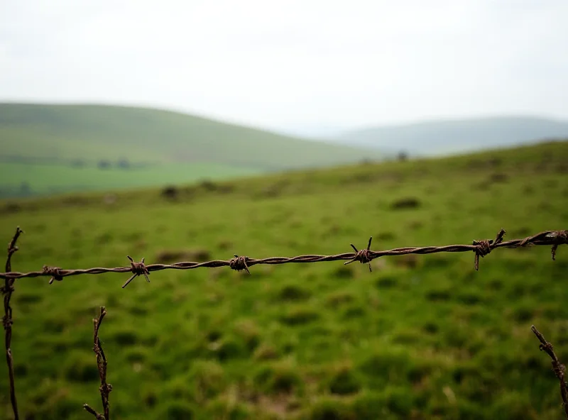 A barbed wire fence stretches across a Dartmoor field, symbolizing the farmer's attempts to protect their livestock from theft.