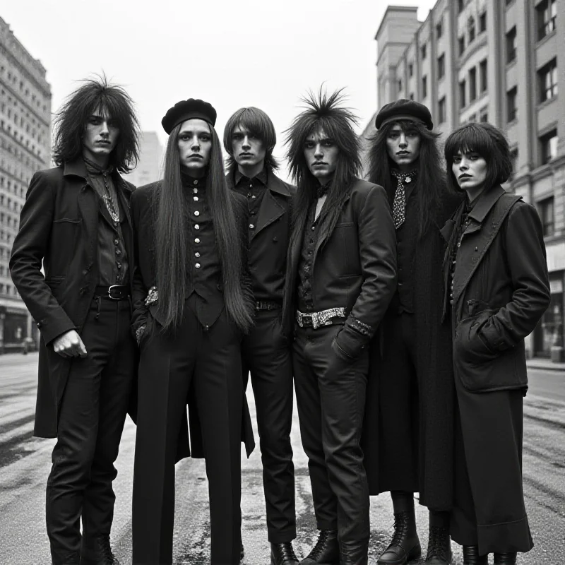 Black and white photo of the New York Dolls standing together