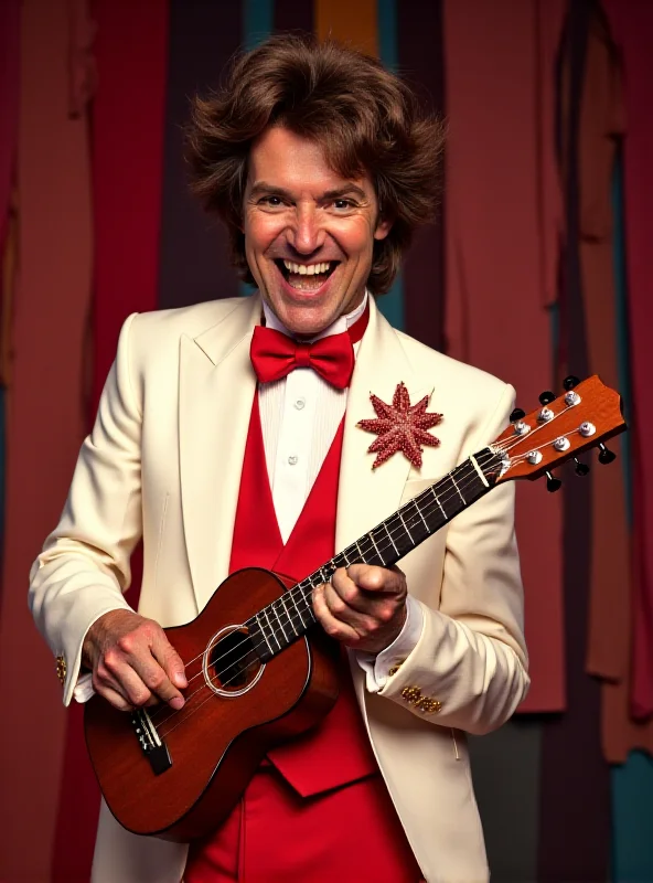 David Johansen as Buster Poindexter, wearing a tuxedo and playing a ukulele