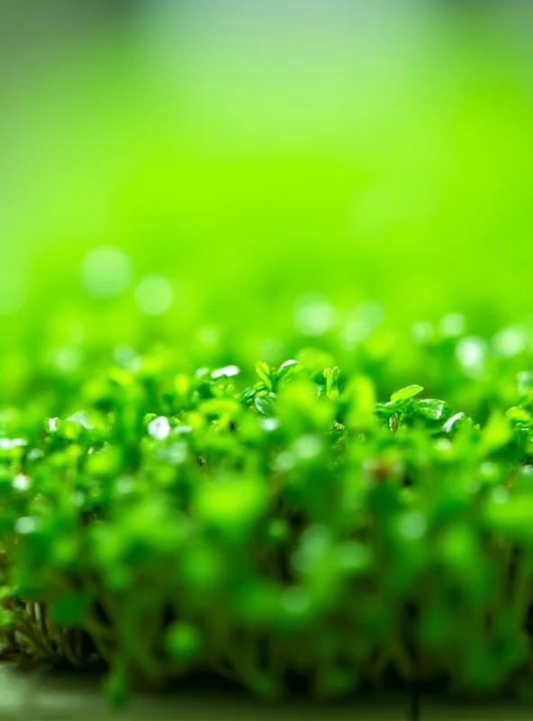 Close-up shot of vibrant, colorful microgreens growing indoors in a tray.