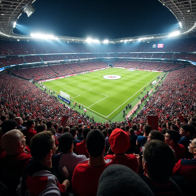 A crowded football stadium during a Ligue 1 match, highlighting the excitement and passion of the fans.