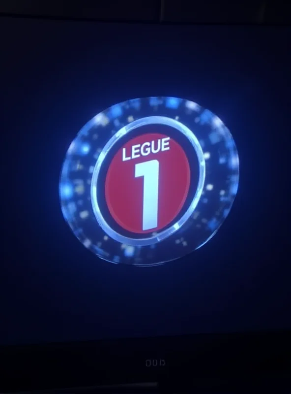 Close-up of a television screen displaying the Ligue 1 logo, symbolizing the importance of TV rights to the league.