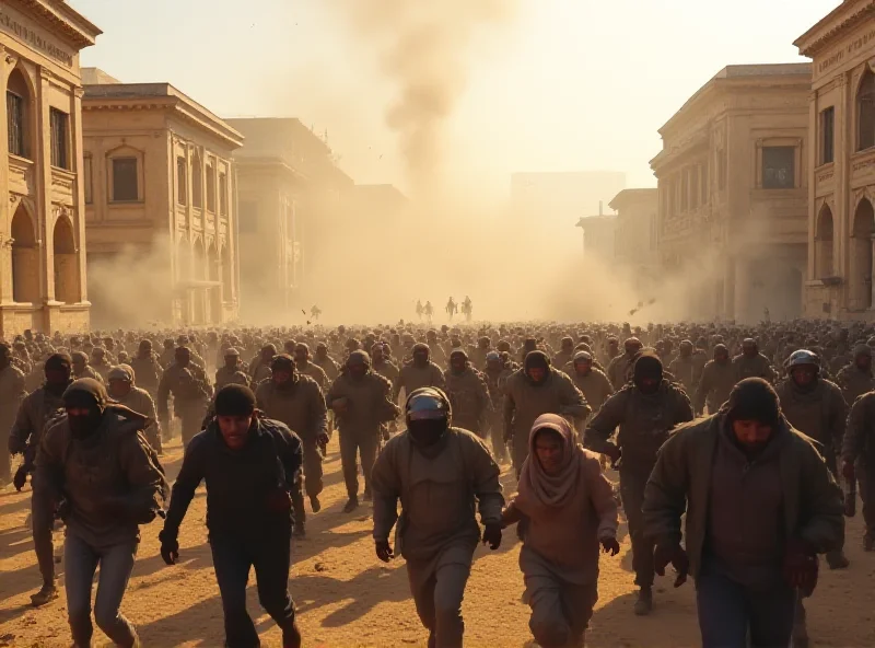 Crowd fleeing in panic after explosions at a rally